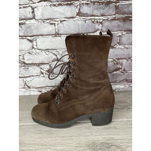 Aquatalia Marvin K Brown Suede Lace Up Block Heel Combat Boots Women 36EU/6M US - Picture 5 of 16